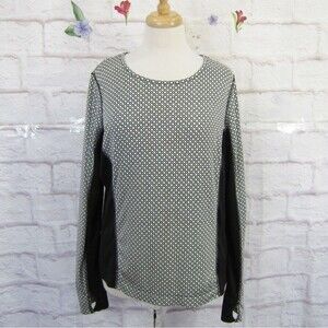 LANDS' END Active Top Long Sleeve Thumbholes Black White Geometric Print size XL